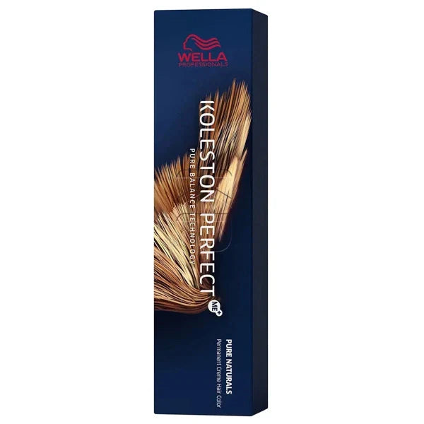 Wella Koleston Perfect Me+ Pure Naturals 60ml professional permanent hair colour cream available in all natural shades for vibrant colour, brilliant shine, and reliable grey coverage.