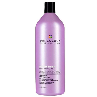 Pureology Hydrate Sheer Shampoo 1000ml lightweight vegan shampoo for fine, dry and colour-treated hair
